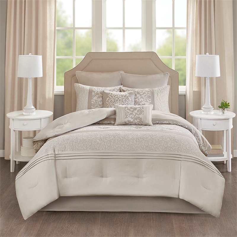 Pemberly Row 8-Piece Fabric Comforter Set with Quilting in Gray