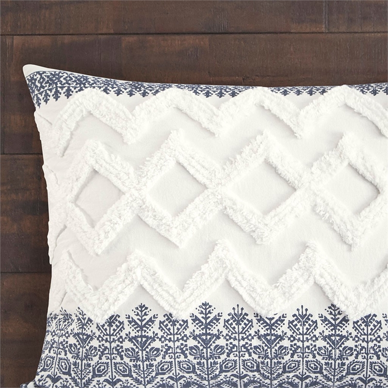 Pemberly Row 3-Piece Cotton Printed Comforter Set with Chenille in Navy