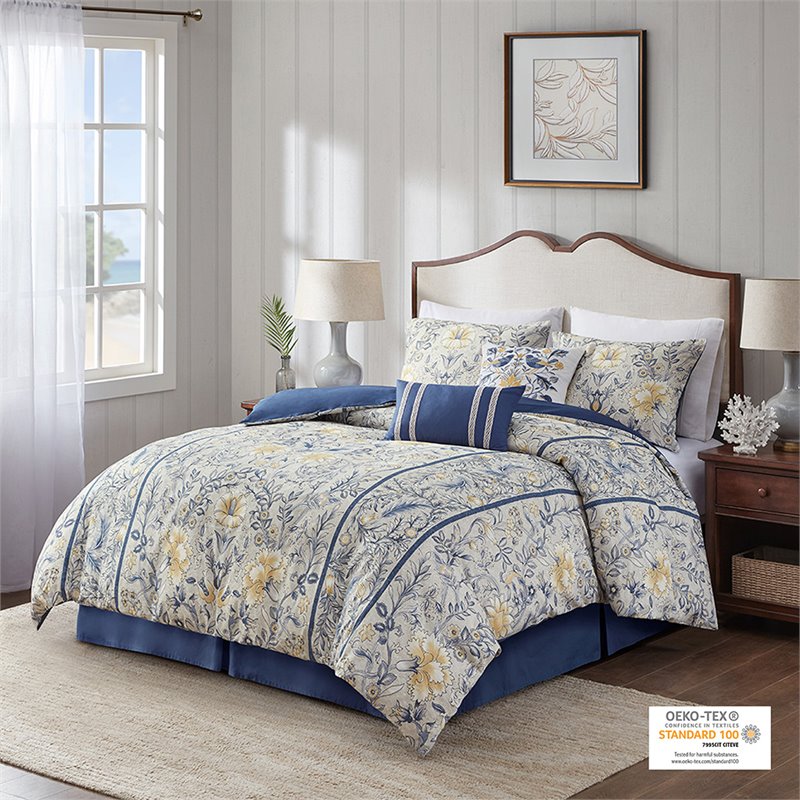 Pemberly Row 6-Piece Cotton Comforter Set w/ Decorative Pillows in Blue