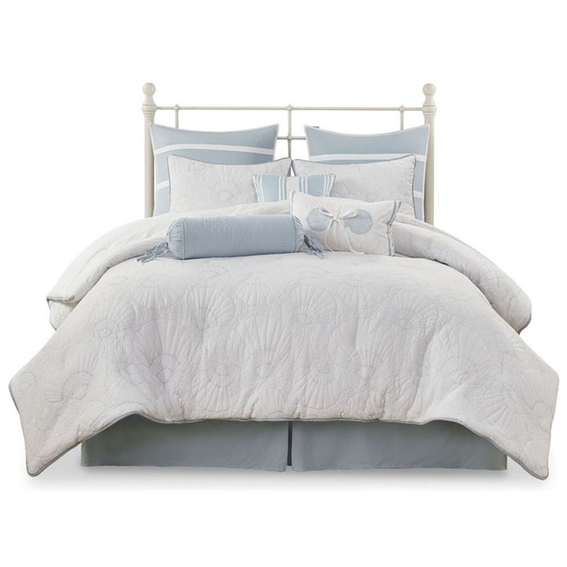 Pemberly Row Contemporary Cotton Quilted Comforter Set in White