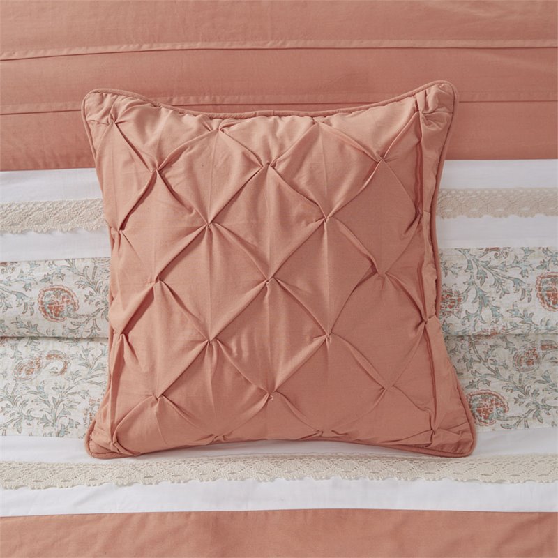 Pemberly Row 9-piece Farmhouse Cotton Percale Comforter Set - Coral Pink