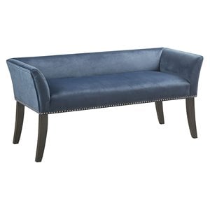Pemberly Row Contemporary Transitional Solid Wood Accent Bench in Blue