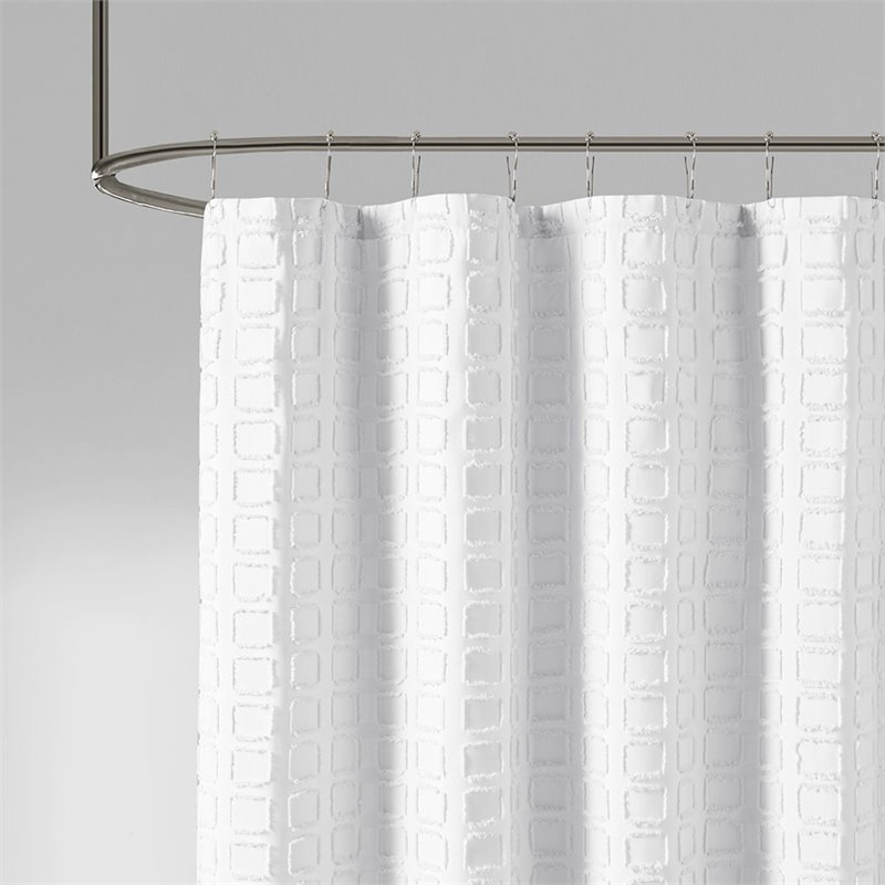 Pemberly Row Polyester Woven Clipped Solid Shower Curtain in White