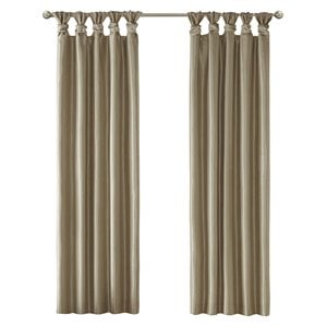 Pemberly Row Faux Silk Twist Tab Blackout Window Curtain in Bronze