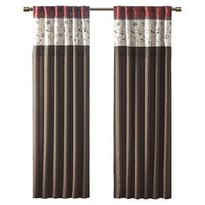 Pemberly Row Polyester Fabric Window Panel with Lining in Brown/Red