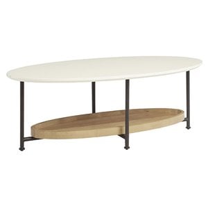 Pemberly Row 48&quot Solid Wood and Metal Coffee Table in White/Natural