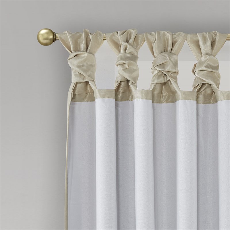 Pemberly Row Polyester Faux Silk Twisted Tab Panel in Champagne Gold