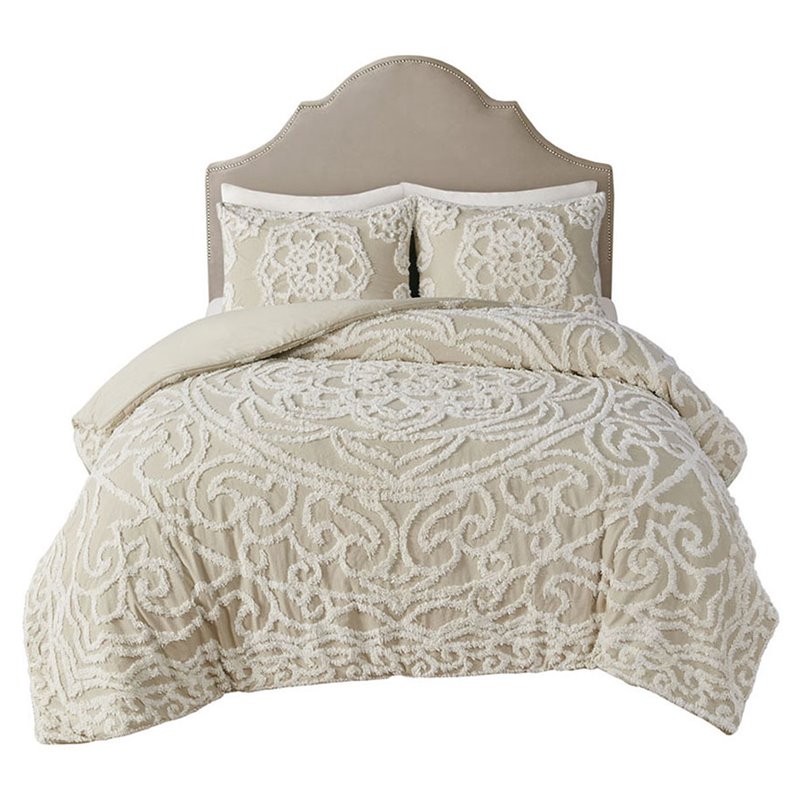 Pemberly Row Cotton Tufted King/Cal King Duvet Cover Set in Brown