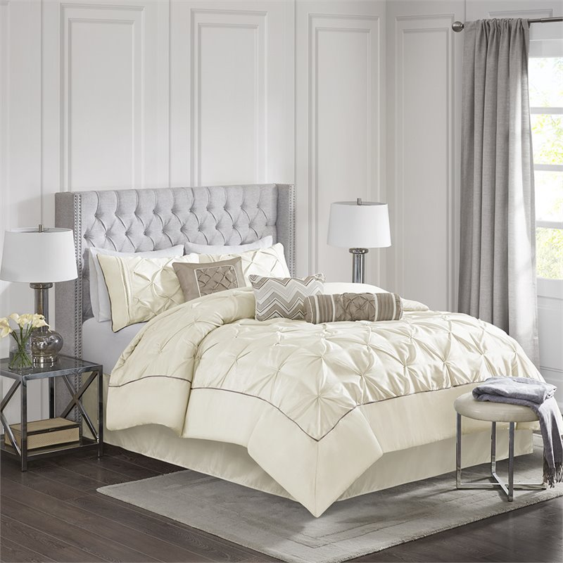 Pemberly Row 7-Piece Polyester Polyoni Set with Pleats in Ivory
