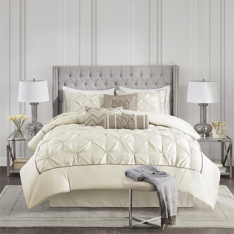 Pemberly Row 7-Piece Polyester Polyoni Set with Pleats in Ivory