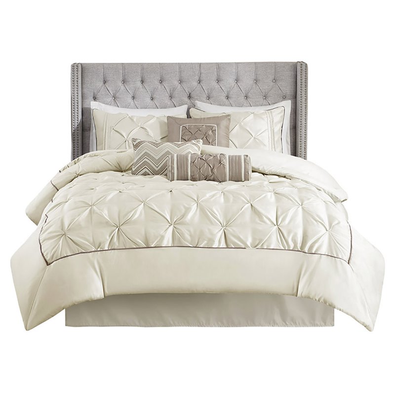 Pemberly Row 7-Piece Polyester Polyoni Set with Pleats in Ivory