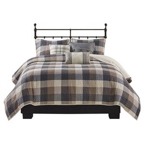 Pemberly Row 100 Percent Polyester Herringbone Printed Coverlet Set in Brown