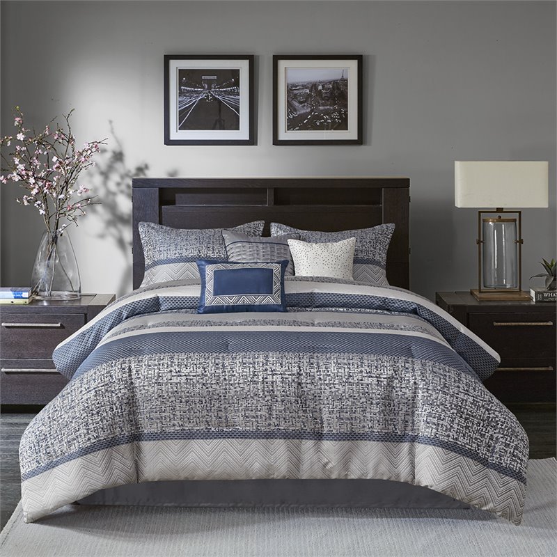 Pemberly Row 7-Piece Polyester Jacquard Comforter Set in Navy