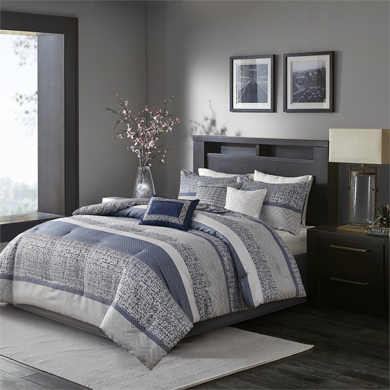 Pemberly Row 7-Piece Polyester Jacquard Comforter Set in Navy