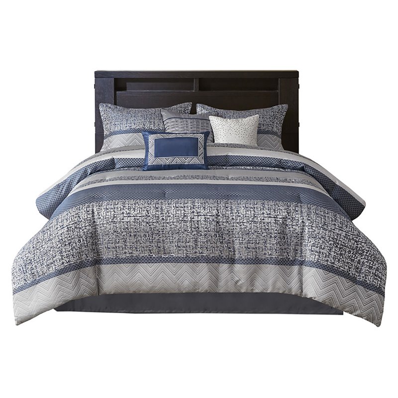 Pemberly Row 7-Piece Polyester Jacquard Comforter Set in Navy