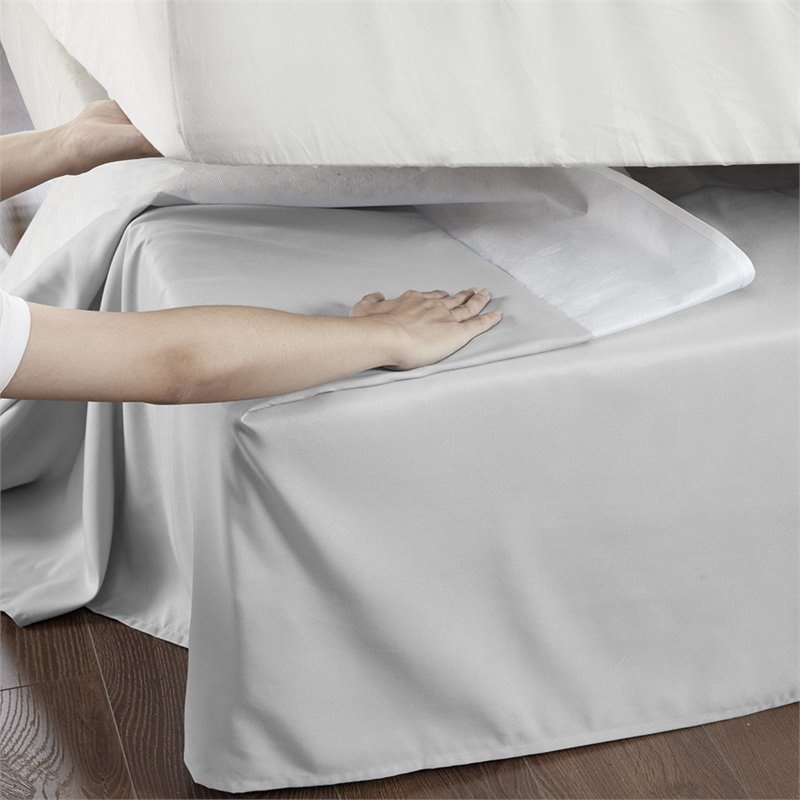 Pemberly Row Polyester Microfiber Wrap Around Adjustable Bedskirt in Gray