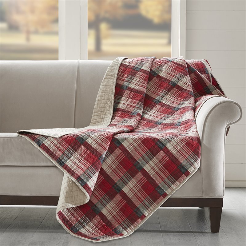Pemberly Row 100 Percent Cotton Thread Count Printed Quilted Throw - Red