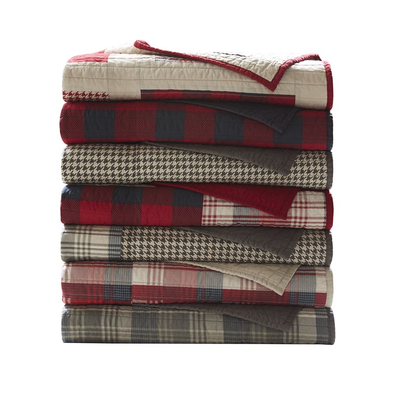Pemberly Row 100 Percent Cotton Thread Count Printed Quilted Throw - Red