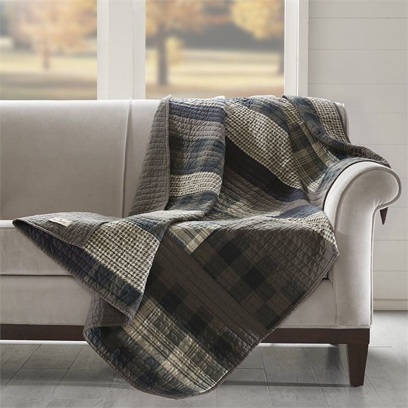 Pemberly Row Winter Cotton Thread Count Printed Pieced Quilted Throw in Brown