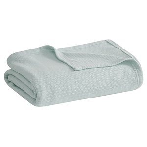 Pemberly Row Cotton Basketweave Blanket with 1&quot Self Hem in Blue