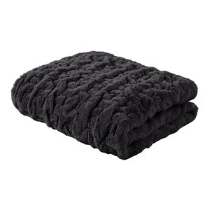 Pemberly Row 100 Percent Polyester Solid Long Fur Throw in Black