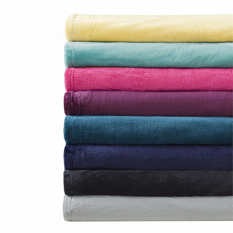 Pemberly Row Polyester Solid Microlight Plush Oversized Blanket in Yellow