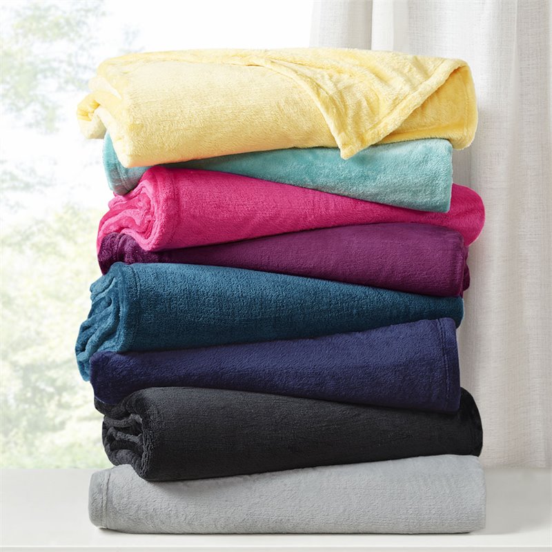 Pemberly Row Polyester Solid Microlight Plush Oversized Blanket in Yellow
