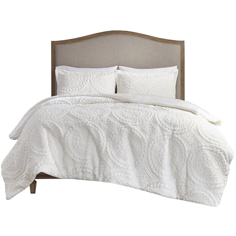 Pemberly Row Polyester Long Fur to Mink Comforter Set in Ivory