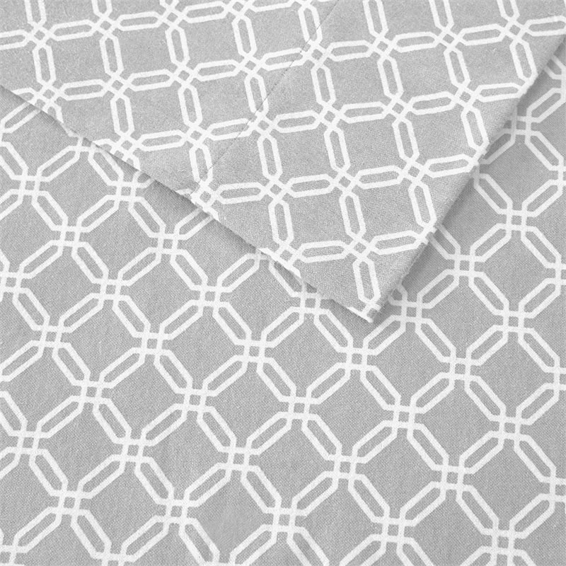 Pemberly Row Contemporary Cotton Flannel Printed Sheet Set in Gray Geo