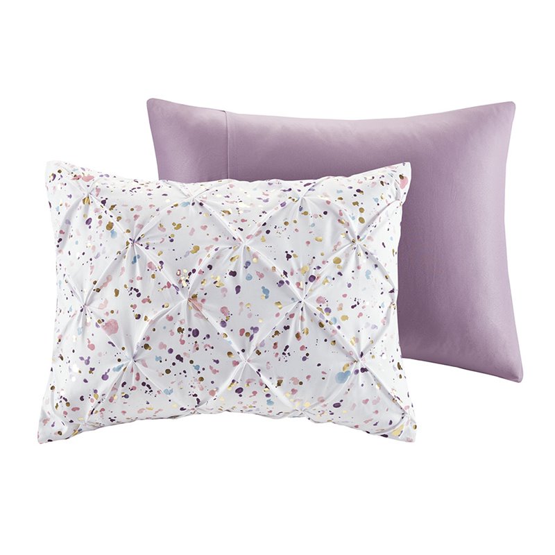 Pemberly Row Polyester Printed and Pintucked Comforter Set in Plum