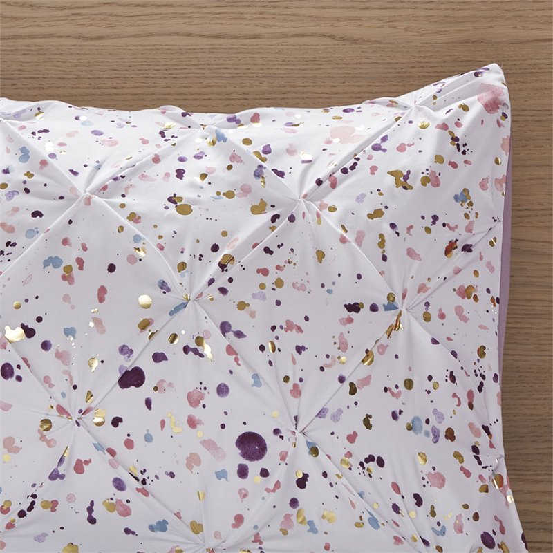 Pemberly Row Polyester Printed and Pintucked Comforter Set in Plum