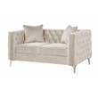 Pemberly Row Chesterfield Button Tufted Velvet Fabric Modern Loveseat-Beige