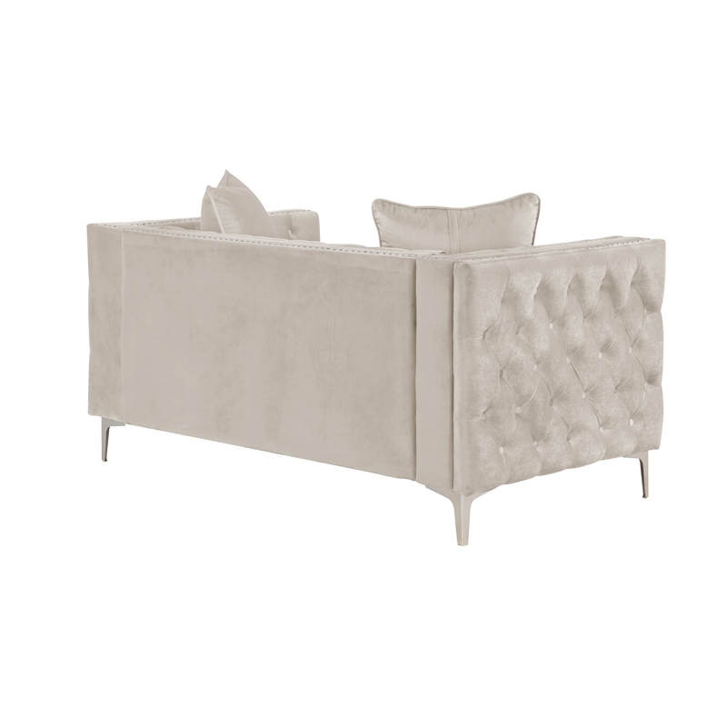 Pemberly Row Chesterfield Button Tufted Velvet Fabric Modern Loveseat-Beige