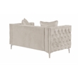 Pemberly Row Chesterfield Button Tufted Velvet Fabric Modern Loveseat-Beige