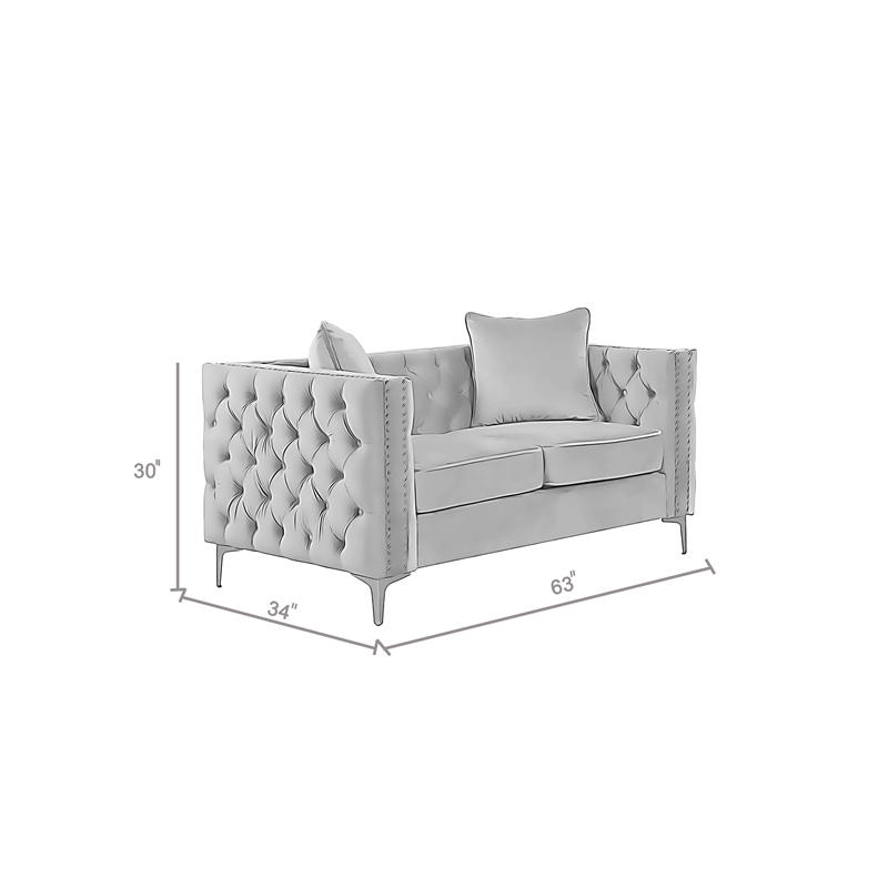 Pemberly Row Chesterfield Button Tufted Velvet Fabric Modern Loveseat-Beige
