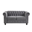 Pemberly Row Velvet Fabric Chesterfield Loveseat with Sheltering Arms in Gray