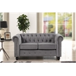 Pemberly Row Velvet Fabric Chesterfield Loveseat with Sheltering Arms in Gray