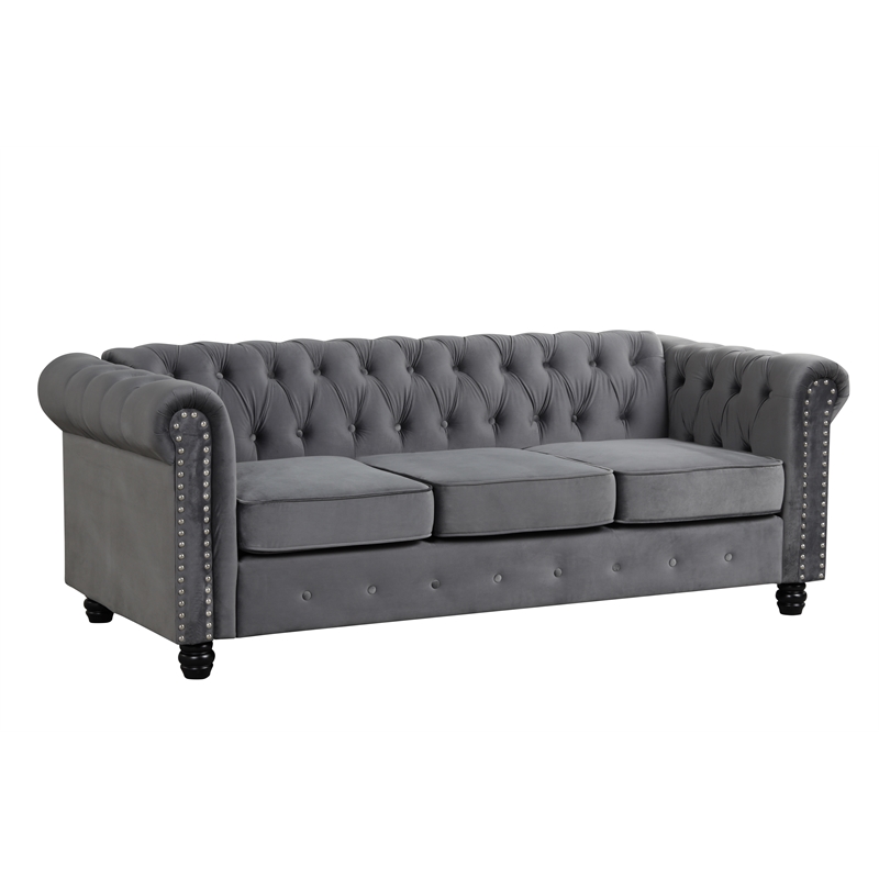Pemberly Row Modern Sofa Loveseat Velvet Fabric Living room Furniture Set-Gray