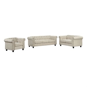 Pemberley Row Linen Beige Living Room Furniture Set Deep Button Tufting Includes Sofa Loveseat Chair Assembly Required