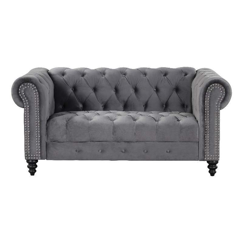 Pemberley Row Velvet Gray Loveseat Rectangular Button-Tufted 68