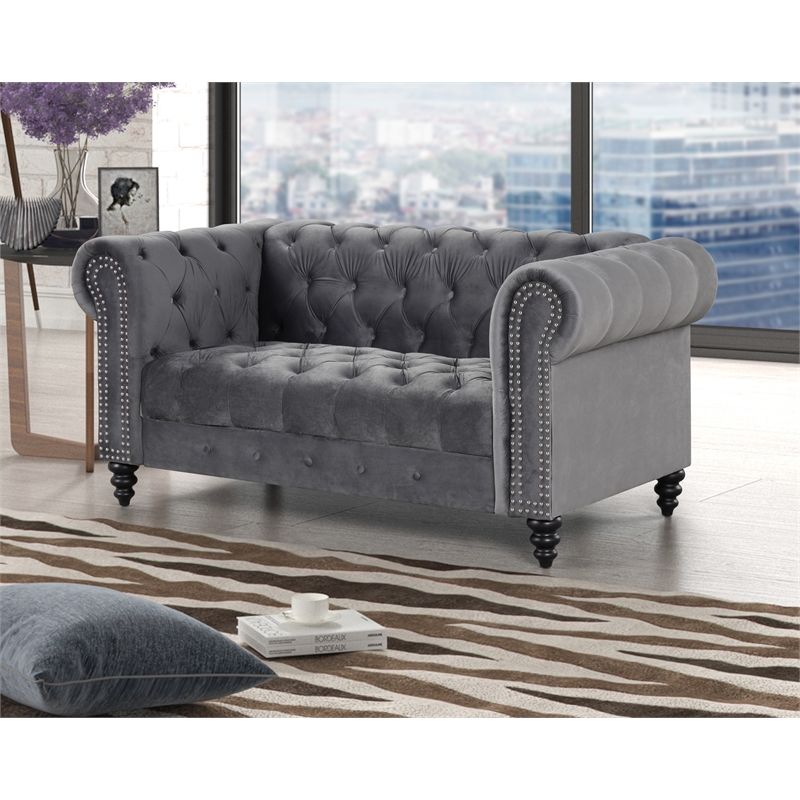 Pemberley Row Velvet Gray Loveseat Rectangular Button-Tufted 68