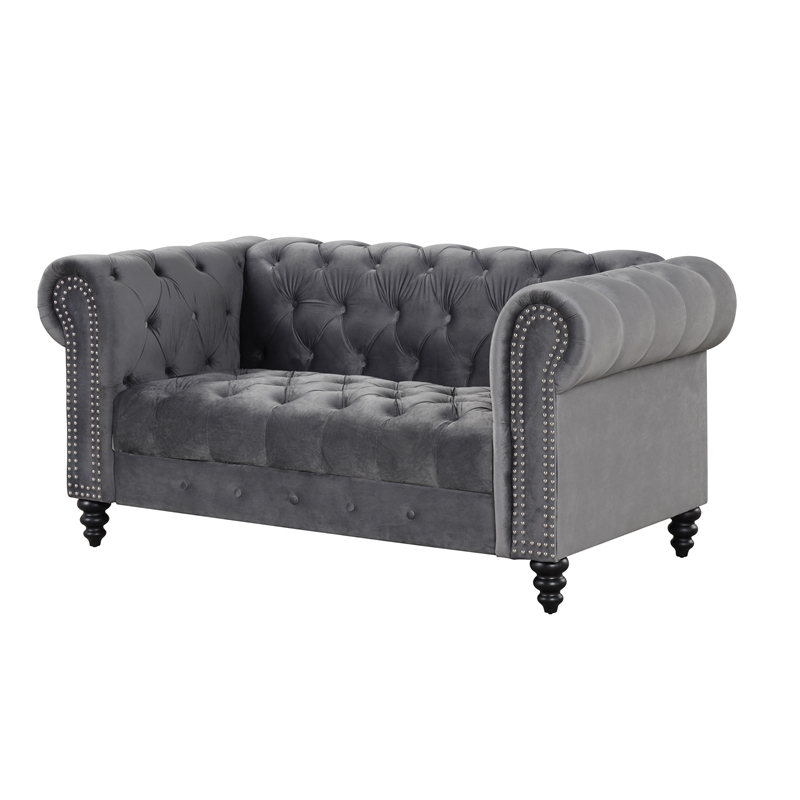 Pemberley Row Velvet Gray Loveseat Rectangular Button-Tufted 68