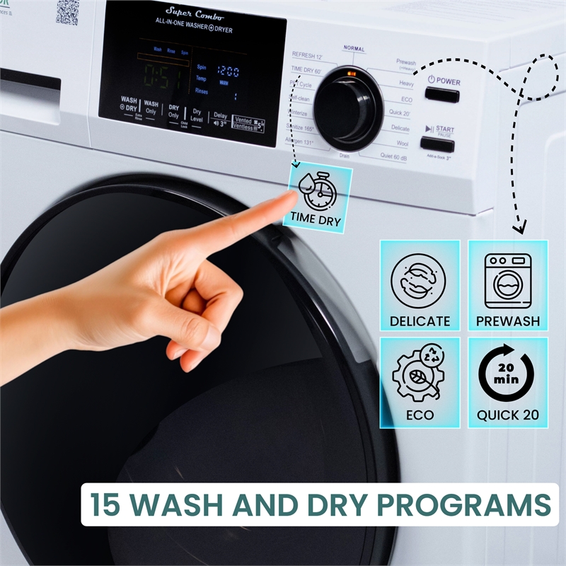 Pemberly Row Pet Compact 110V Vented/Ventless 15lbs Combo Washer Dryer 1400 RPM
