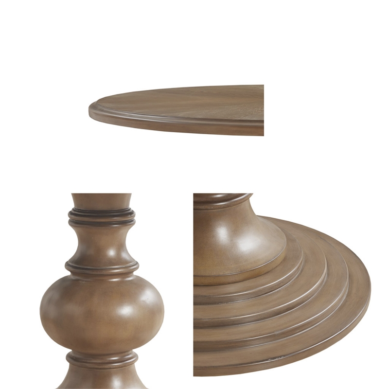 Pemberly Row Round Farmhouse Wood Pedestal Dining Table in Walnut