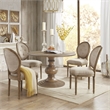 Pemberly Row Round Farmhouse Wood Pedestal Dining Table in Walnut