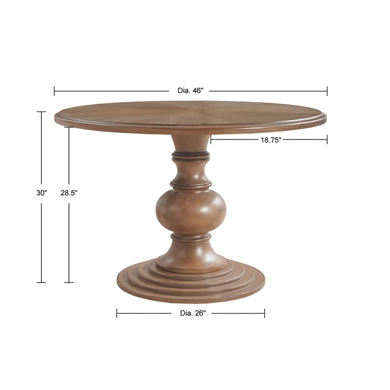 Pemberly Row Round Farmhouse Wood Pedestal Dining Table in Walnut
