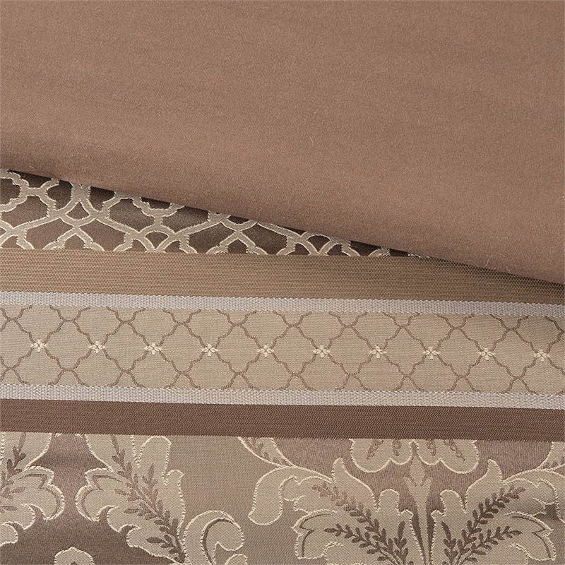 Pemberly Row Contemporary 7 Piece Jacquard Comforter Set in Brown/Gold