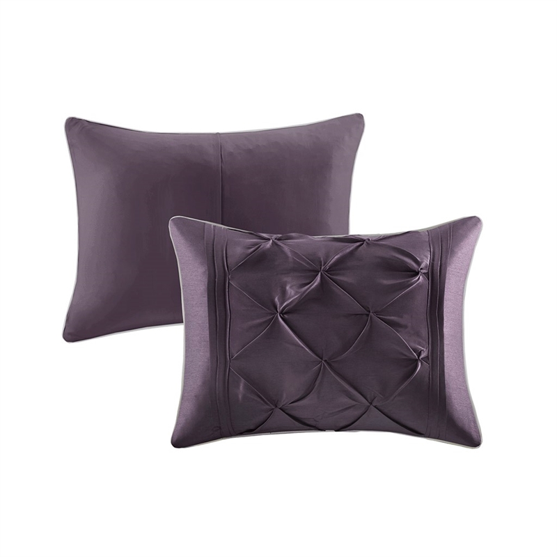 Pemberly Row Contemporary 7 Piece Tufted Comforter Set in Plum