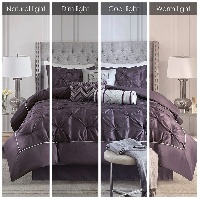 Pemberly Row Contemporary 7 Piece Tufted Comforter Set in Plum