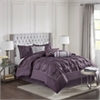 Pemberly Row Contemporary 7 Piece Tufted Comforter Set in Plum